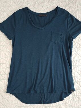 Prana Teal Blue Modal Short Sleeve V-Neck Pocket Tee T-Shirt